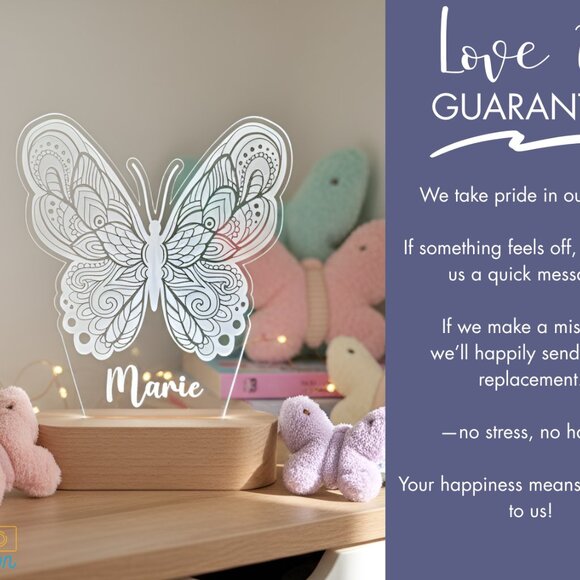 Custom LED Butterfly Name Light • Personalized Bedroom Decor • Girl Gift - Picture 6 of 8